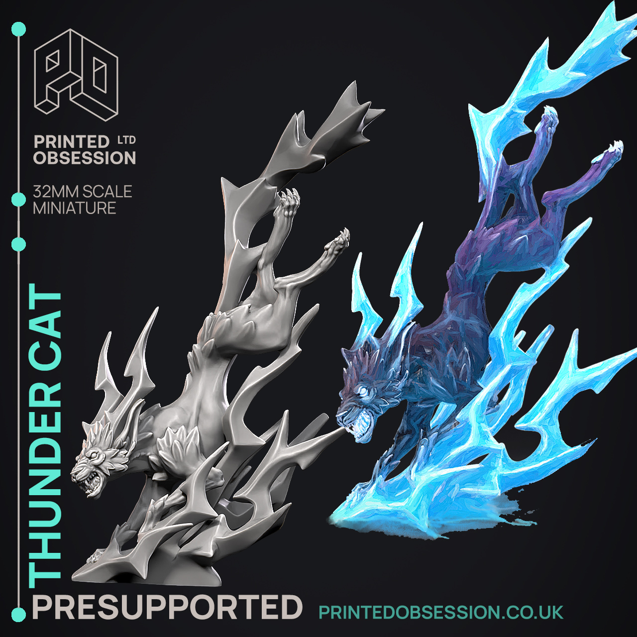 Thunder Cat - Elemental Creatures - PRESUPPORTED - Illustrated and Stats - 32mm scale